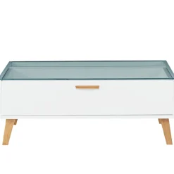 Stolik kawowy 90 x 35 x 60 cm Frisk, z przeszklonym blatem, biały