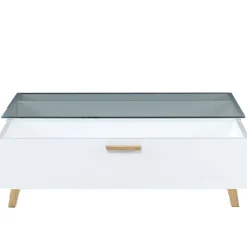 Stolik kawowy 90 x 35 x 60 cm Frisk, z przeszklonym blatem, biały