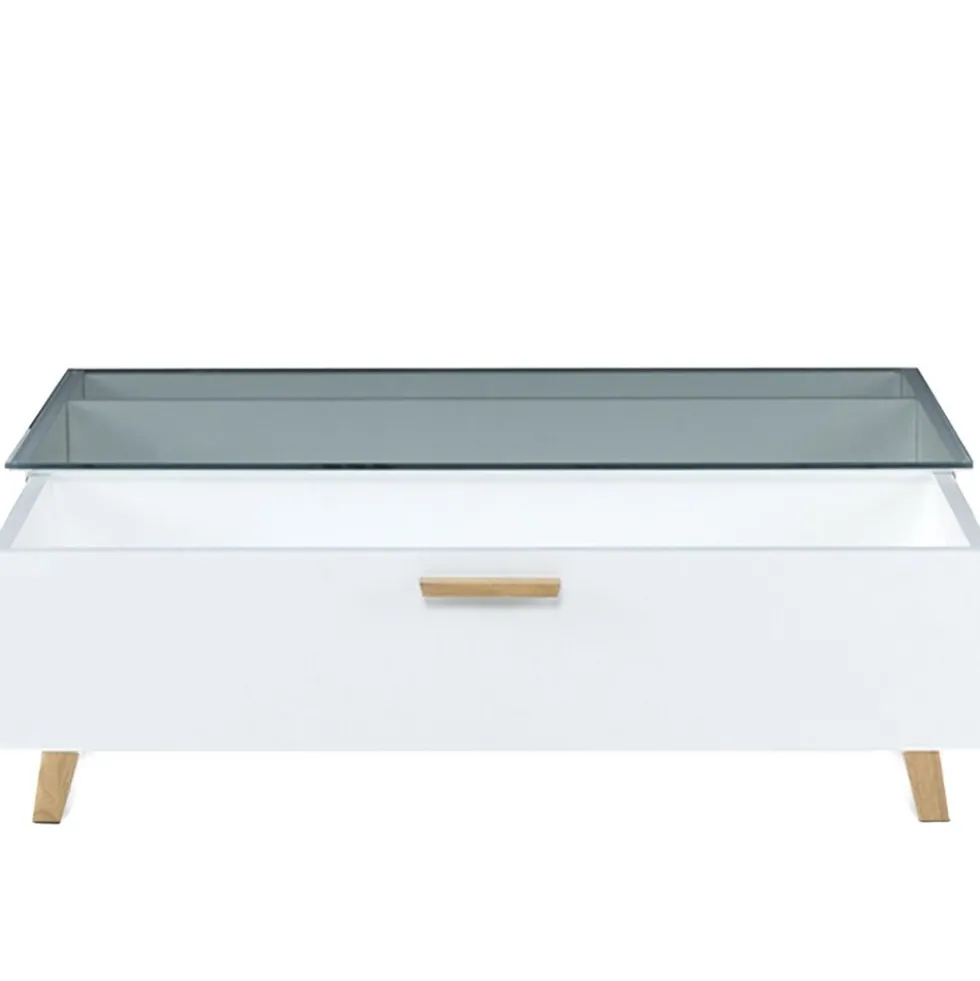 Stolik kawowy 90 x 35 x 60 cm Frisk, z przeszklonym blatem, biały