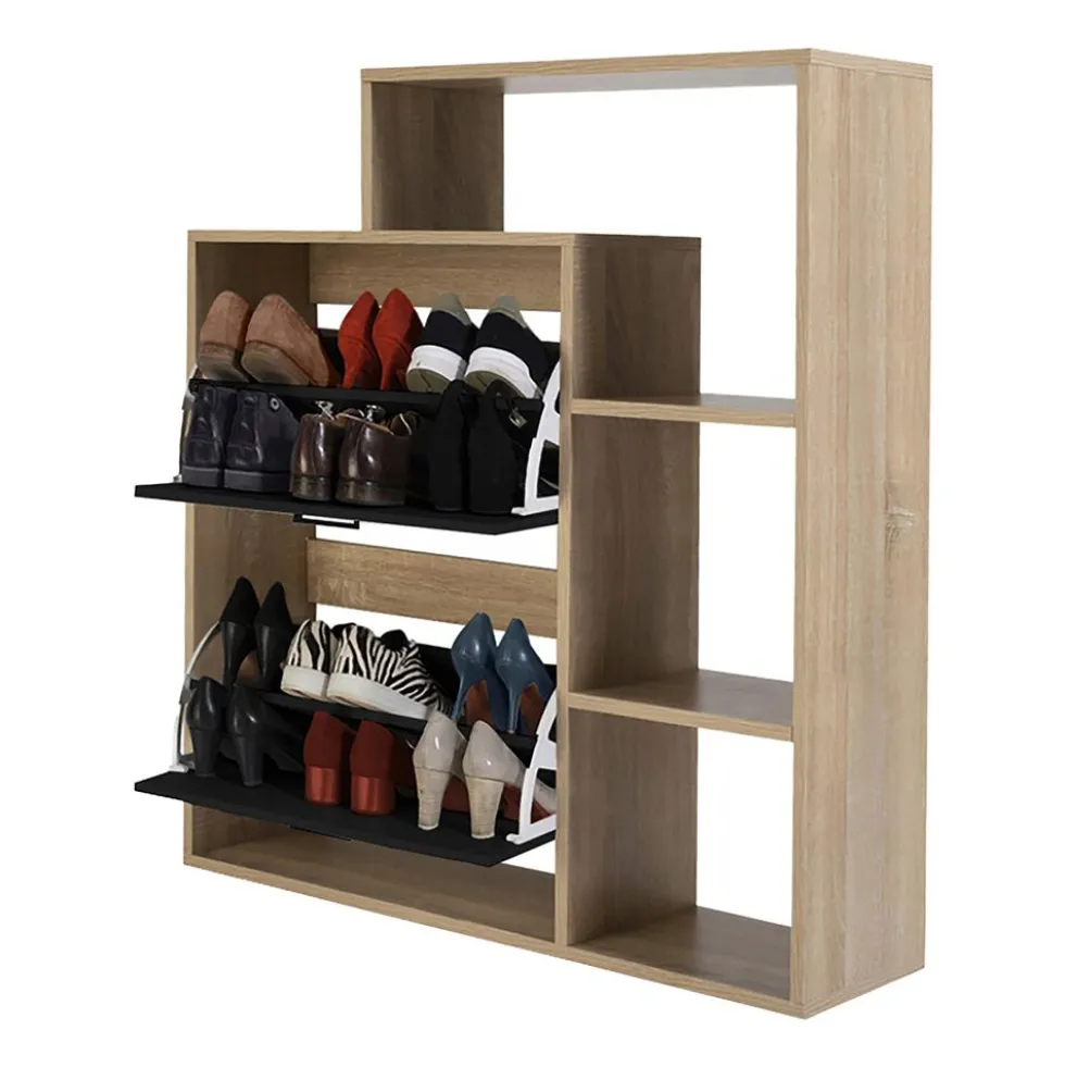 Szafka na buty z regałem Jumi, 90 x 24 x 86 cm, 2 komory, czarna