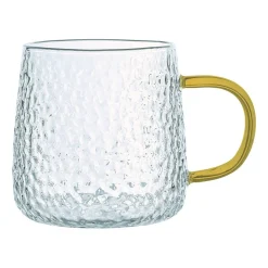 Szklanki żłobione MG Home Deco, 4 sztuki, 350 ml, z musztardowym uchem