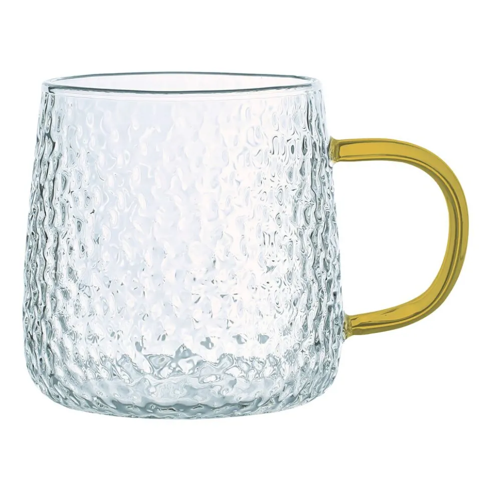 Szklanki żłobione MG Home Deco, 4 sztuki, 350 ml, z musztardowym uchem