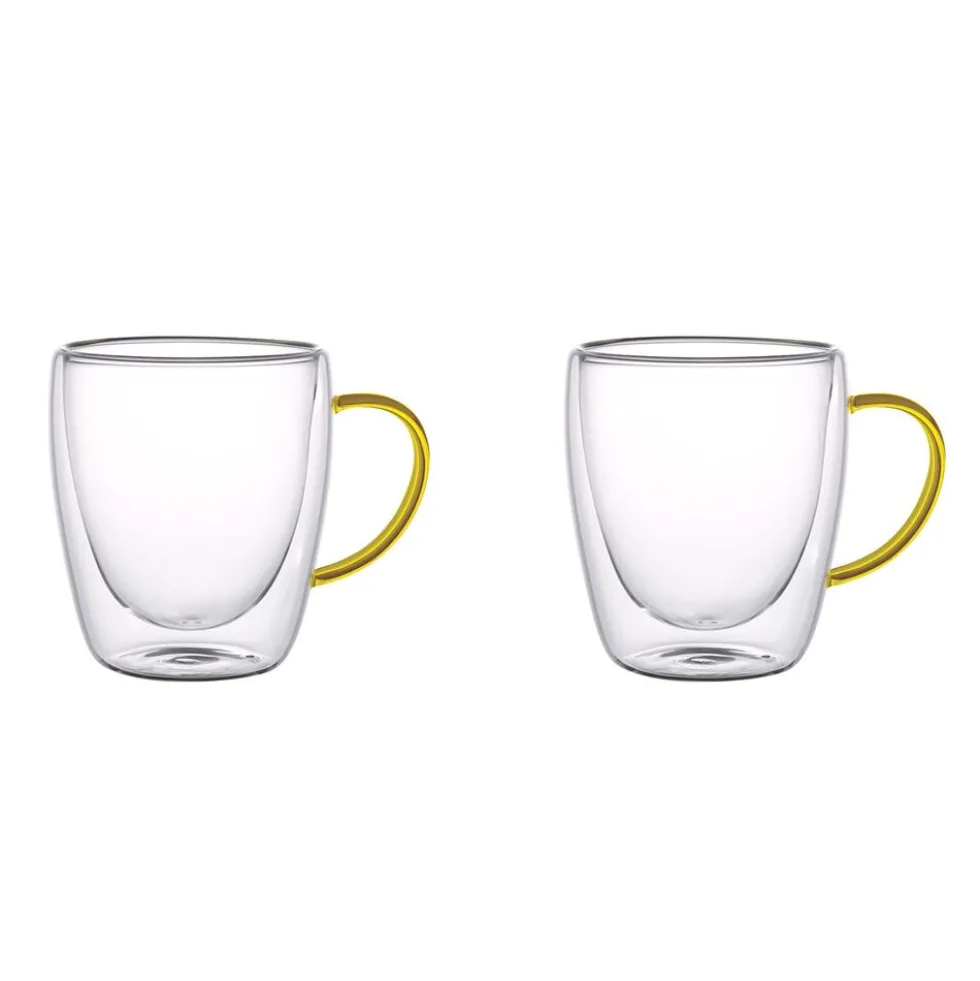 Szklanki termiczne MG Home Renza, 2 sztuki, 300 ml, z żółtym uchem