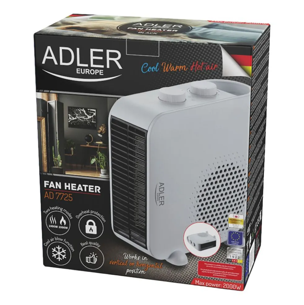 Termowentylator Adler AD 7725w, z regulacją temperatury i siły nadmuchu