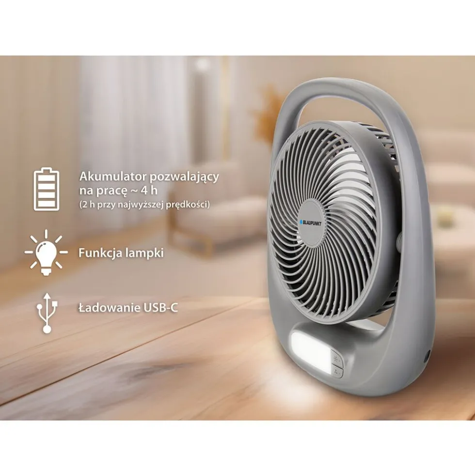 Wentylator przenośny akumulatorowy Blaupunkt APF301, lampa LED