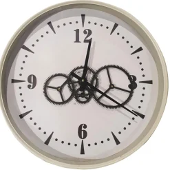 Zegar ścienny metalowy, 50 cm, z ozdobnym mechanizmem, szary