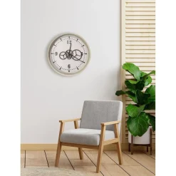 Zegar ścienny metalowy, 50 cm, z ozdobnym mechanizmem, szary
