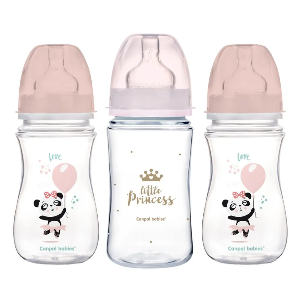 Zestaw 3 butelek Canpol Babies, 240 ml, różowe