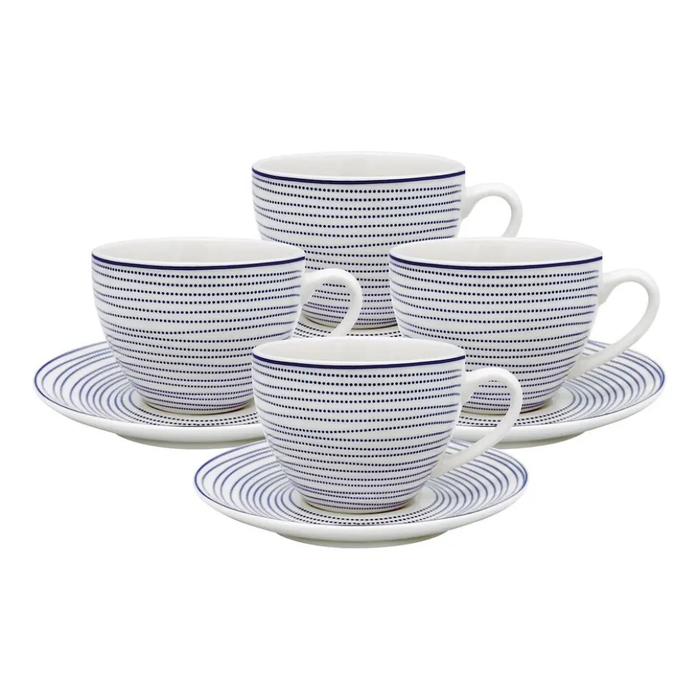 Zestaw do kawy z porcelany MG Home Marea, 240 ml, 8 elementów, biało-niebieski