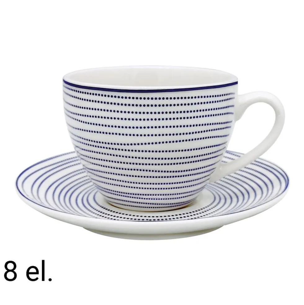 Zestaw do kawy z porcelany MG Home Marea, 240 ml, 8 elementów, biało-niebieski