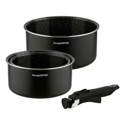 Zestaw garnków Konighoffer Spinel Black, 16/18/20 cm, odpinana rączka, czarne