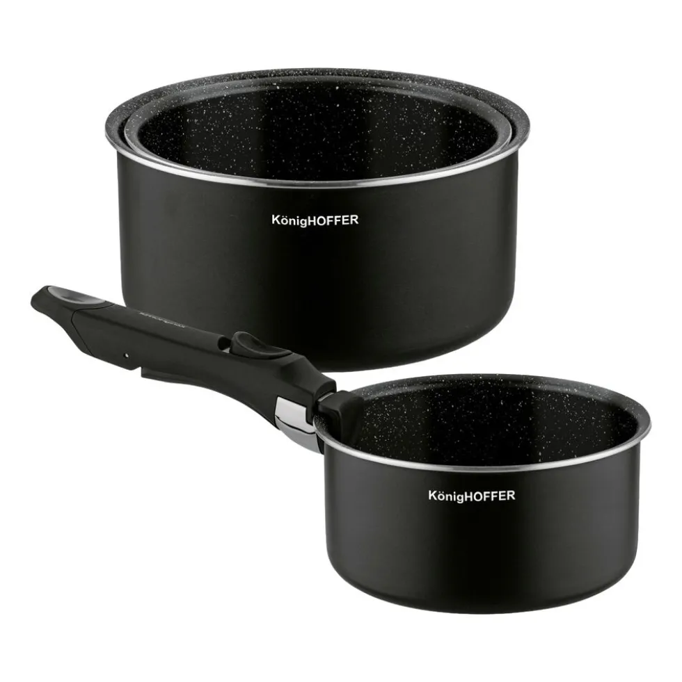 Zestaw garnków Konighoffer Spinel Black, 16/18/20 cm, odpinana rączka, czarne