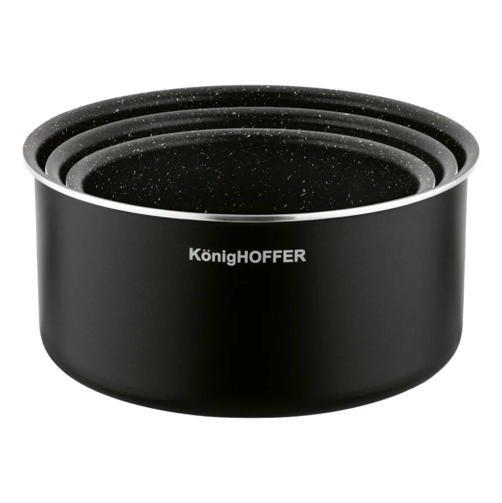 Zestaw garnków Konighoffer Spinel Black, 16/18/20 cm, odpinana rączka, czarne