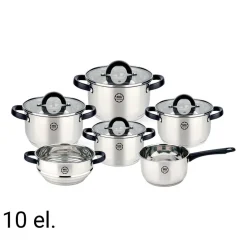 Zestaw garnków MG Home Black, 10 elementów, stal nierdzewna