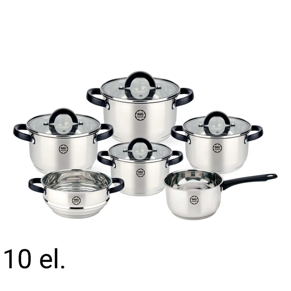 Zestaw garnków MG Home Black, 10 elementów, stal nierdzewna