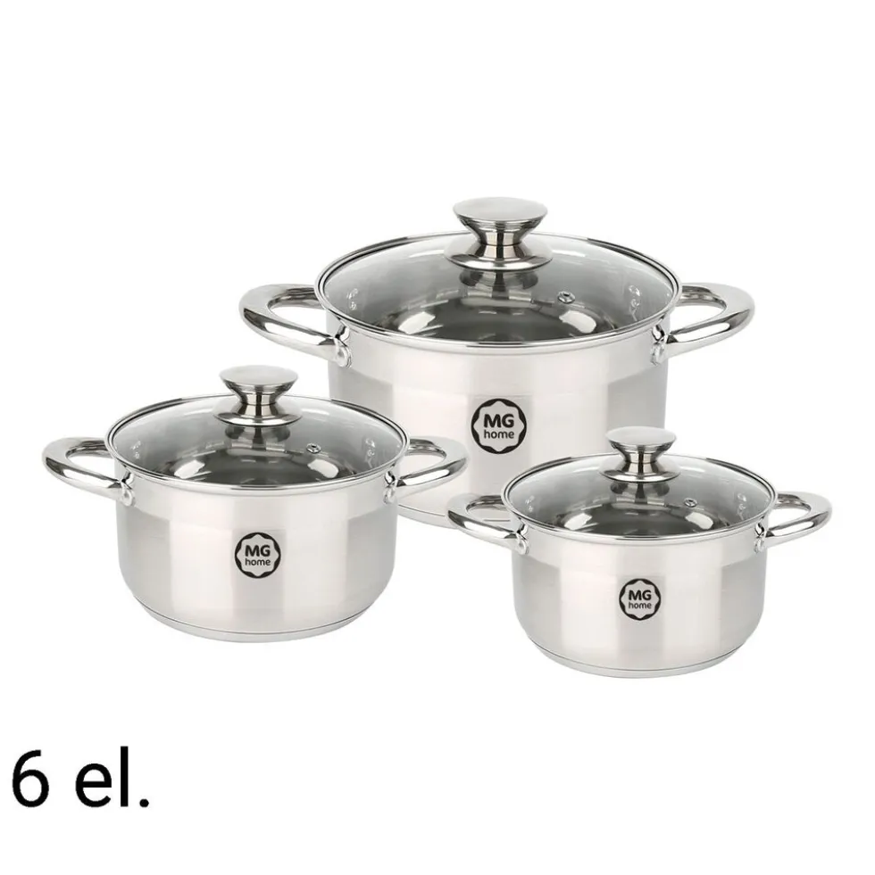 Zestaw garnków MG Home Moderno Brushed Steel, 6 elementów, stal nierdzewna