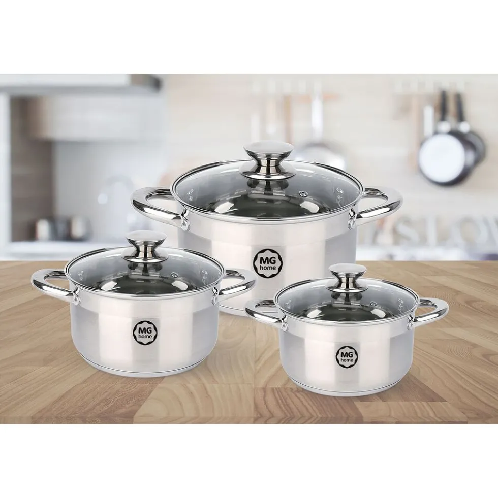 Zestaw garnków MG Home Moderno Brushed Steel, 6 elementów, stal nierdzewna