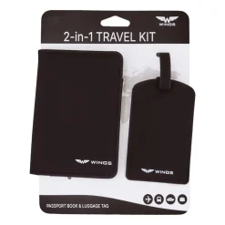 Zestaw identyfikator do bagażu i etui na paszport Wings ACS07, czarny