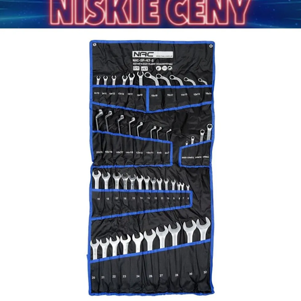 Zestaw kluczy płasko-oczkowych NAC, 47 elementów, w etui