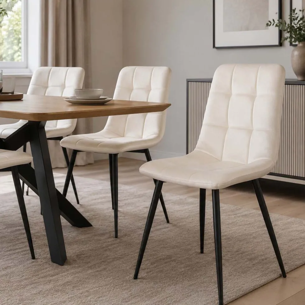 Zestaw 4 krzeseł tapicerowanych Vilandy Basic Velvet, ecru