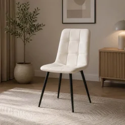 Zestaw 4 krzeseł tapicerowanych Vilandy Basic Velvet, ecru