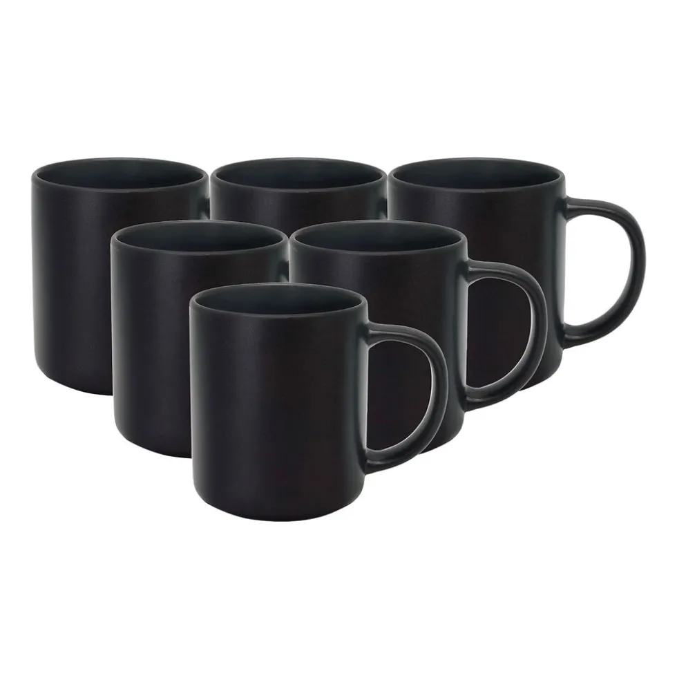 Zestaw kubków z kamionki MG Home Artena Black, 400 ml, 6 sztuk, czarne