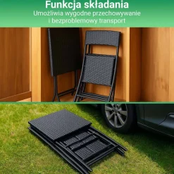 Zestaw mebli balkonowych Black Forest, stolik, 2 krzesła, składane, czarny