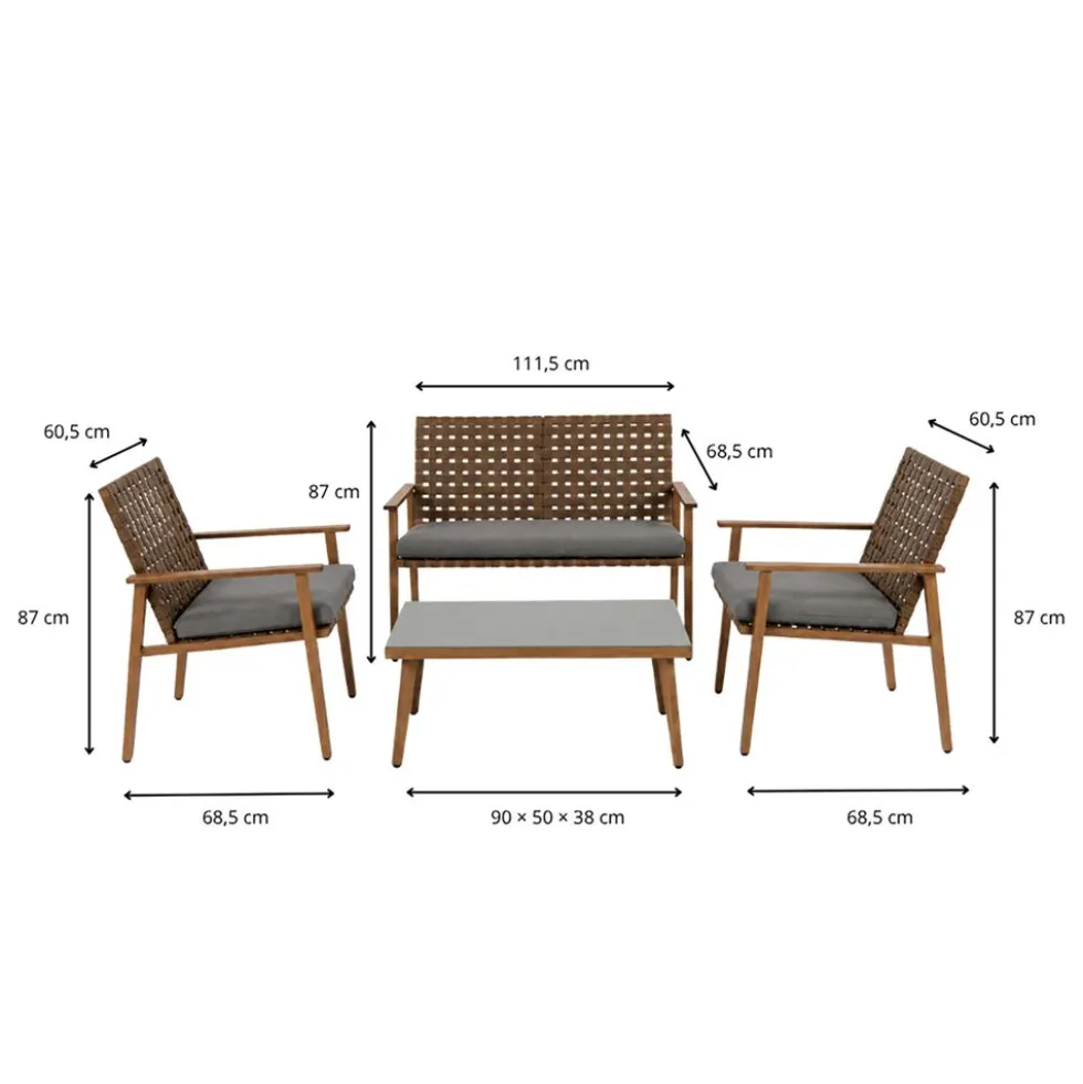 Zestaw mebli ogrodowych Meven Trapani, sofa, 2 krzesła, stolik kawowy