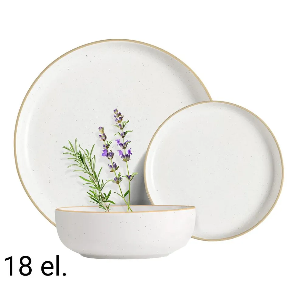 Zestaw obiadowy z kamionki na 6 osób MG Home Artena White, 18 elementów, biały
