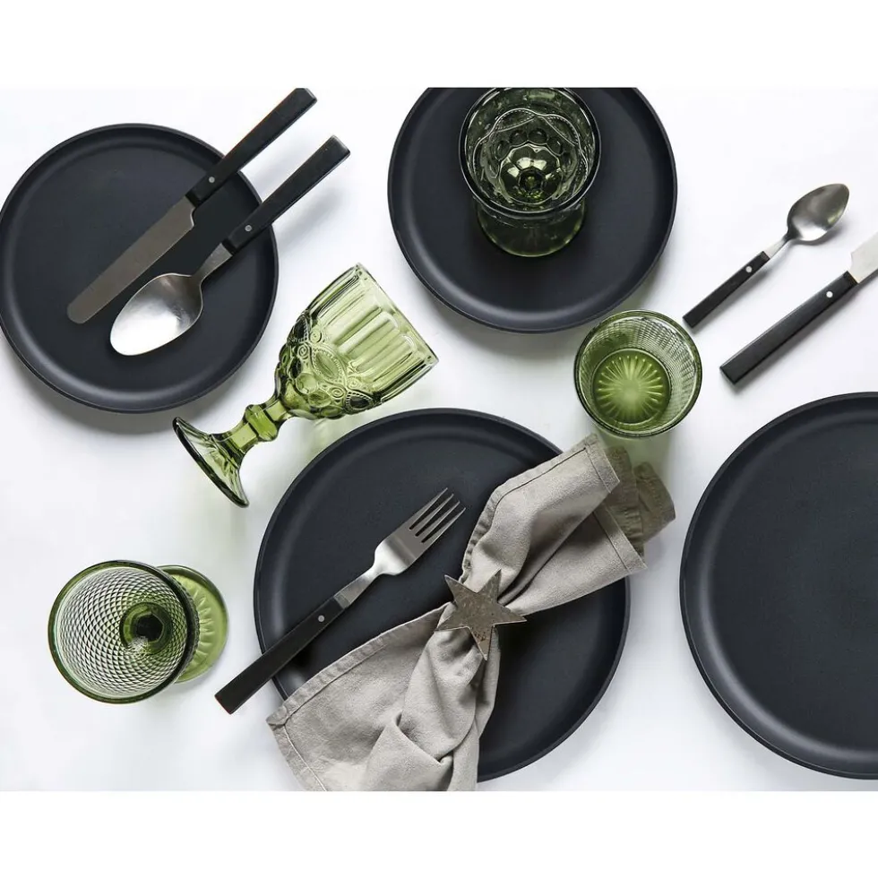 Zestaw obiadowy z kamionki na 6 osób MG Home Artena Black, 18 elementów, czarny