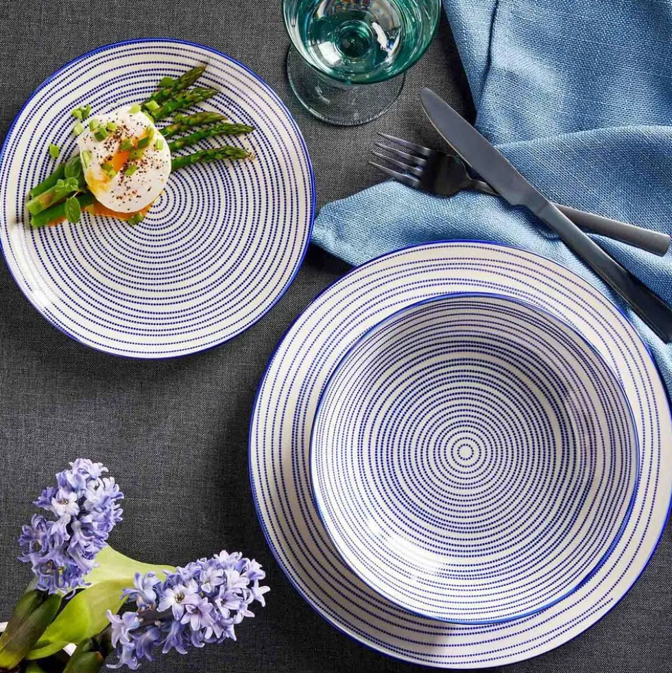Zestaw obiadowy z porcelany na 6 osób MG Home Marea, 18 elementów, biało-niebieski