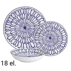 Zestaw obiadowy z porcelany na 6 osób MG Home Fiori, 18 elementów, biało-niebieski