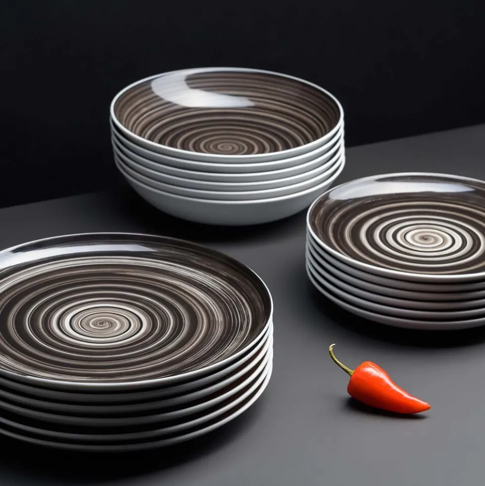 Zestaw obiadowy z porcelany na 6 osób Chodzież City, 18 elementów, czarny