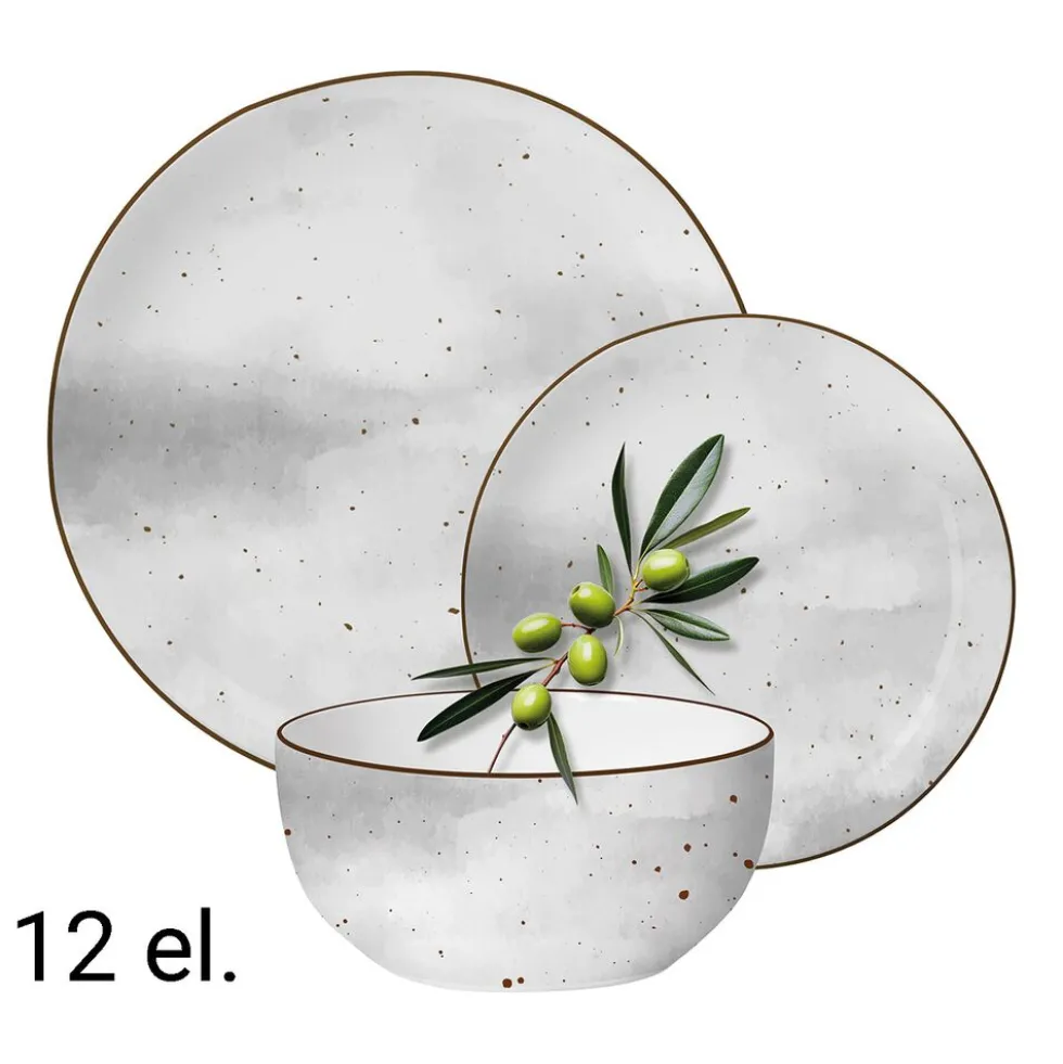 Zestaw obiadowy z porcelany na 4 osoby MG Home Antico, 12 elementów, biały
