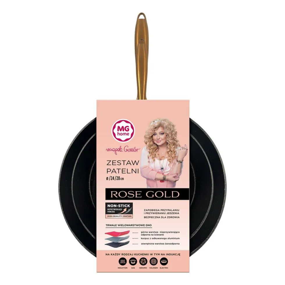 Zestaw patelni MG Home Rose Gold, 2 elementy, czarne