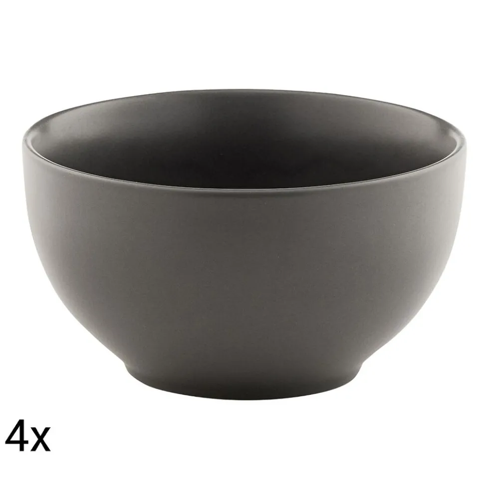 Zestaw salaterek ceramicznych Domotti Pastelli, 660 ml, 14 cm, 4 sztuki, ciemnoszare
