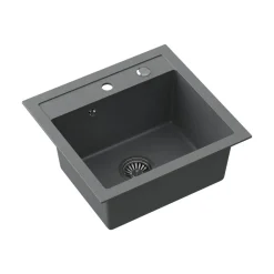 Zlewozmywak granitowy jednokomorowy szary Root Chef Box, 500 x 470 x 185 mm