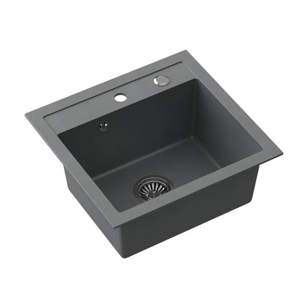 Zlewozmywak granitowy jednokomorowy szary Root Chef Box, 500 x 470 x 185 mm