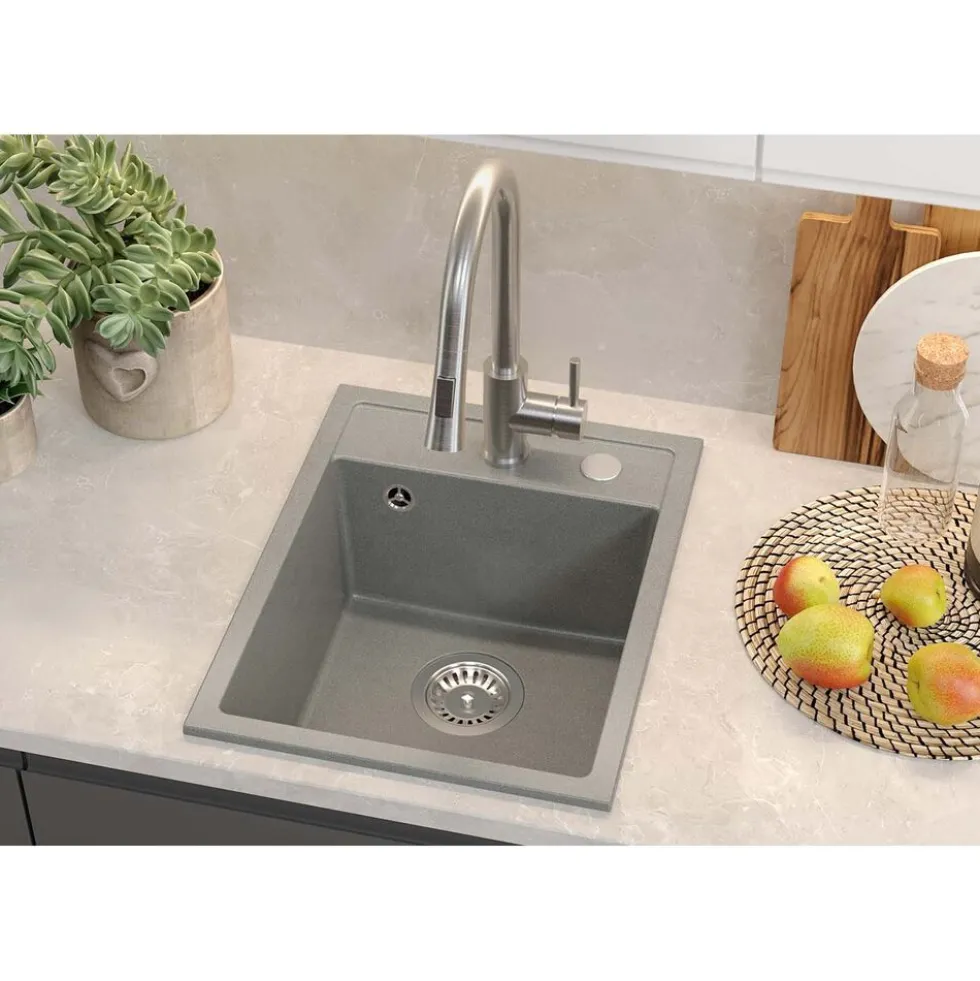 Zlewozmywak granitowy jednokomorowy szary Root Chef Mini, 390 x 500 x 204 mm