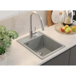 Zlewozmywak granitowy jednokomorowy szary Root Chef Mini, 390 x 500 x 204 mm