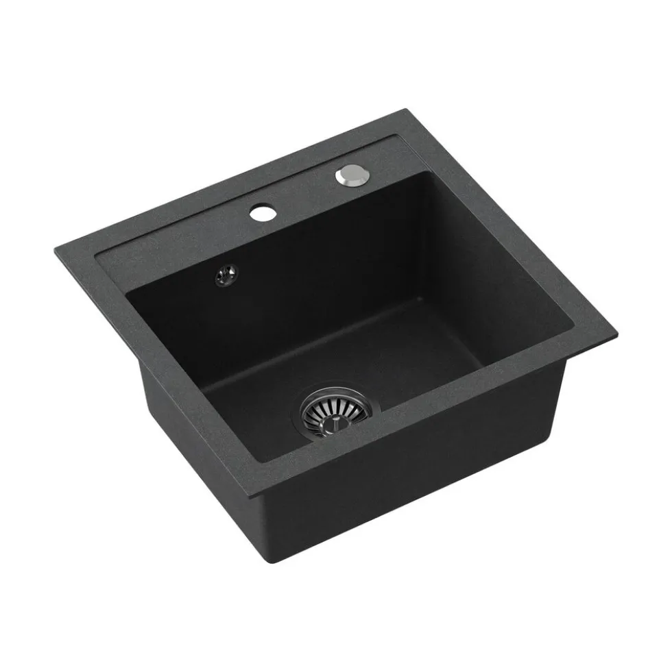 Zlewozmywak granitowy jednokomorowy czarny Root Chef Box, 500 x 470 x 185 mm