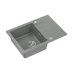 Zlewozmywak granitowy jednokomorowy z ociekaczem szary Root Chef Short, 620 x 440 x 175 mm