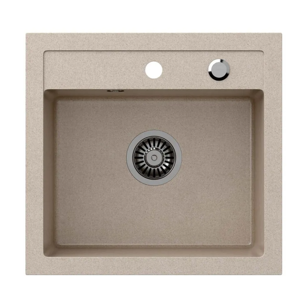 Zlewozmywak granitowy jednokomorowy beżowy Root Chef Box, 500 x 470 x 185 mm