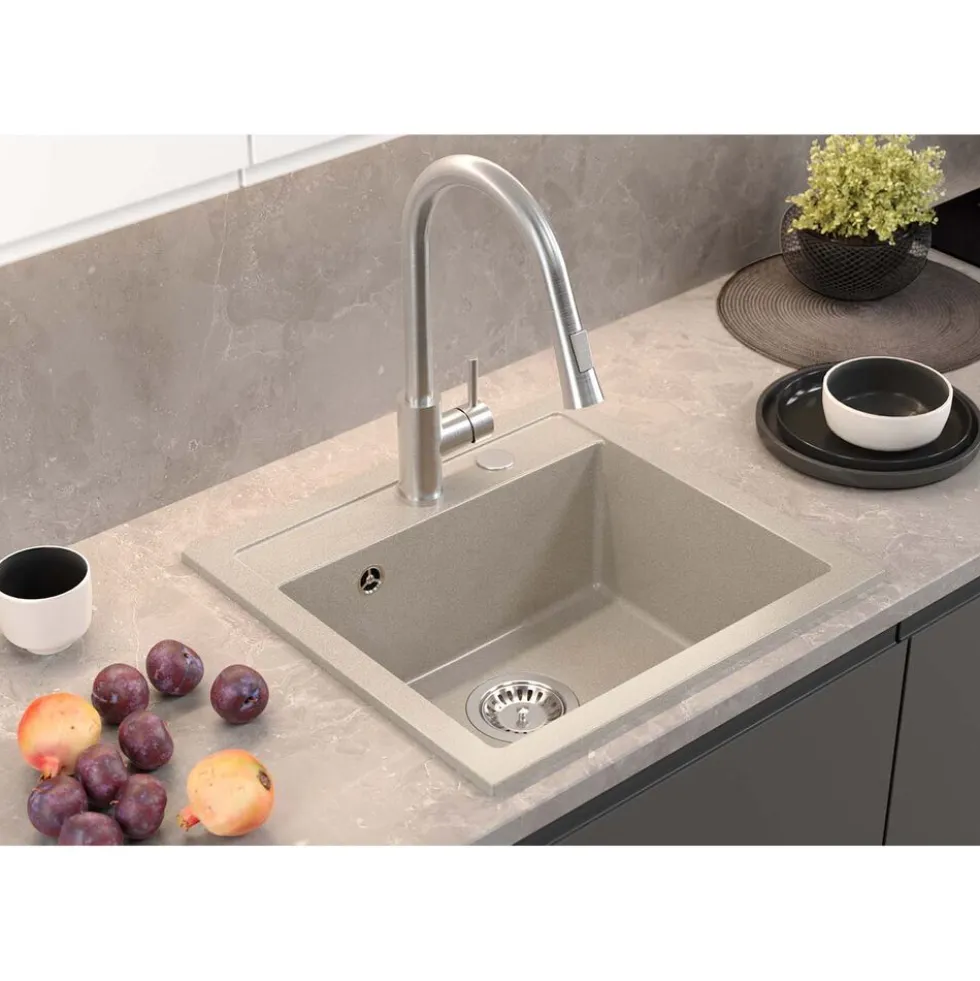 Zlewozmywak granitowy jednokomorowy beżowy Root Chef Box, 500 x 470 x 185 mm