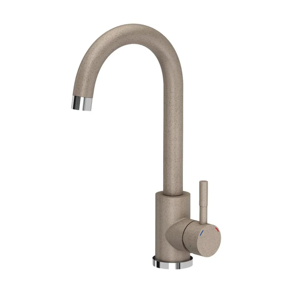 Zlewozmywak jednokomorowy z baterią, granitowy, beżowy, Root Chef & Basic Long, 770 x 440 x 175 mm