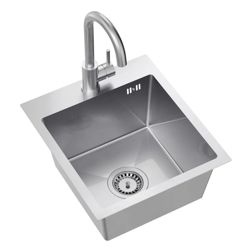 Zlewozmywak stalowy Mini Basic z baterią, stal nierdzewna, 400 x 450 x 200 mm